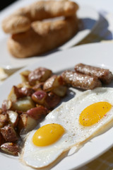 Fried Eggs, Hashbrowns and Sausages Breakfast