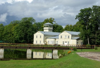 White historic building refelction in Saaremaa Estonia 