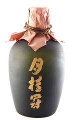 A bottle of sake on white background