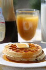 Waffles with Juice and Coffee Breakfast