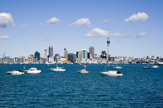Auckland City CBD with boats in foreground