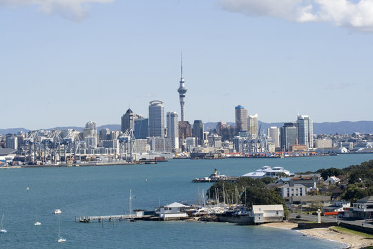 Auckland City New Zealand CBD and wharf