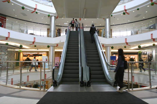 Shoppers at multilevel shopping center
