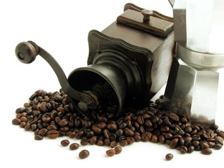 coffee-beans,coffee mill and expresso