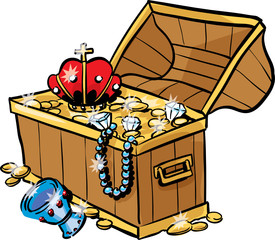 An antique chest full of gold and treasure