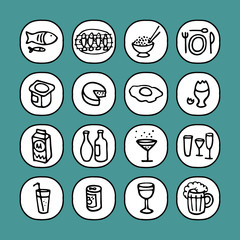black and white icons set - food 3