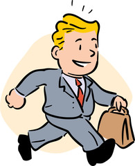A happy businessman walking with his briefcase