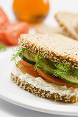 tomato,cucumber, rosemary and cheese sandwich 
