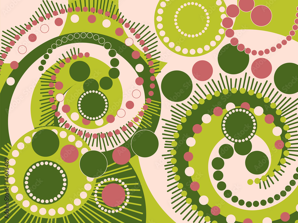 Sticker retro spiral dots green and pink pattern