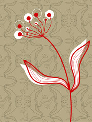 single oriental red flower on taupe pattern 