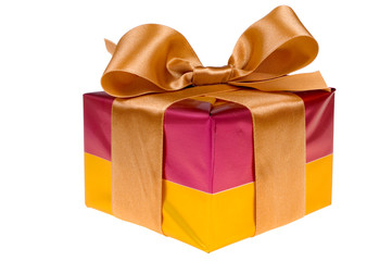 Presents with gold ribbon isolated on white background