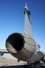 Jet engine view of a Jas39 Gripen