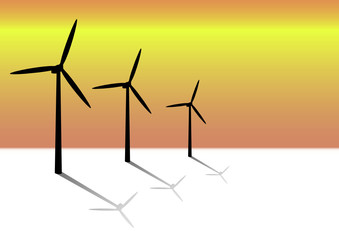 Silhouettes d'&eacute;oliennes au cr&eacute;puscule - Illustration