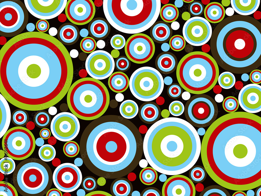 Wall mural retro power red blue green circles on brown