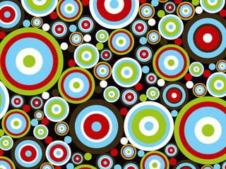 retro power red blue green circles on brown