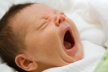 Newborn infant yawning - obrazy, fototapety, plakaty
