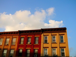 Colorful row of apartment buildings in Brooklyn, New York