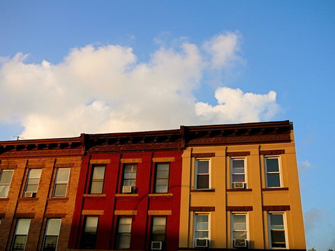 Colorful Row Of Apartment Buildings In Brooklyn, New York