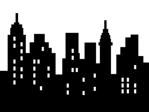 Abstract city silhouette, black on white, isolated