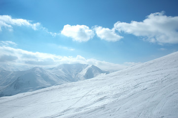 High mountains under snow in the winter
