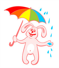 Cheerful rabbit and umbrella