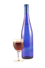Bottle of wine and glass  isolated on white