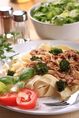 Pasta with meat and vegetables