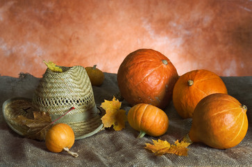 Pumpkins and sombrero