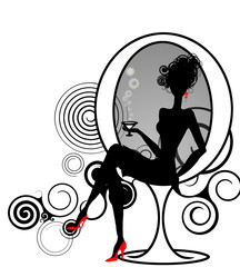 sagoma di donna seduta con champagne