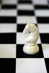 Strategic games; chess; one white knight on chess board