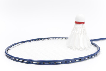 Studio shot of badminton racquet with shuttlecock