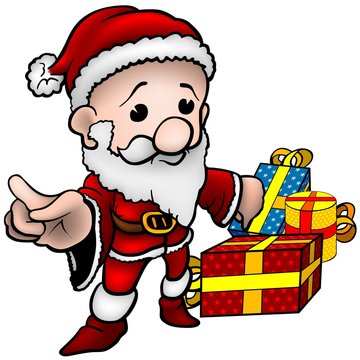 Santa Claus 02 - cartoon Santa and christmas gifts