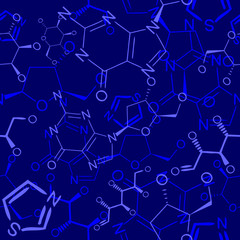 Seamlessly vector wallpaper chemistry scribbles on blue