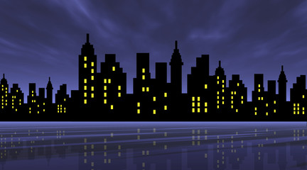 Stylized city against night background