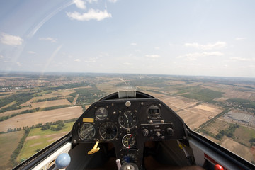 inside view in a glider, focus on the cockpit