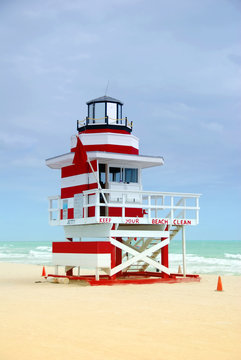 Colorful Lifeguard Stand On Miami Beach