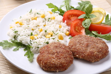 Steak with rice and vegetables