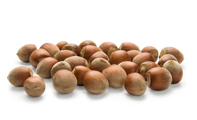 Hazelnuts, isolated on white background