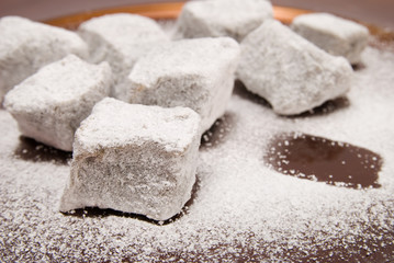 Turkish delight on Eastern Lacquered plate with one missing