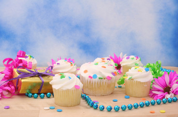 Cupcakes and Gift with Flower