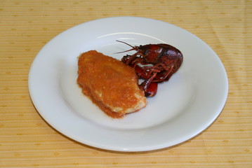 assiette de poulet aux ecrevisses