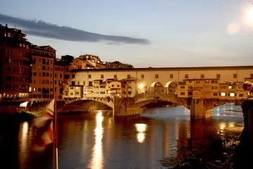 Papier Peint photo Ponte Vecchio Florence, the Ponte Vecchio and Arno River at Night