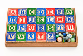 Wood Toy Blocks & Marbles
