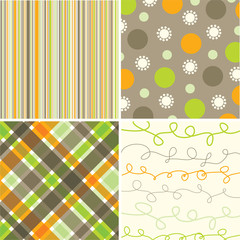 retro orange green brown pattern combo - illustrated pattern