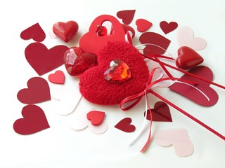 red hearts as ornamets for celebrating Valentin's day