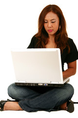 Naklejka premium Beautiful Model Working With Laptop 2