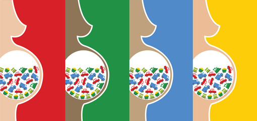 expecting a baby BOY - illustration of 4 pregnant women