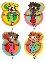 4 cartoon dancing ladies 