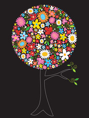 spring flowers pop tree - illustrated art