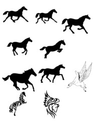 set of black horse silhouette vector tatoo